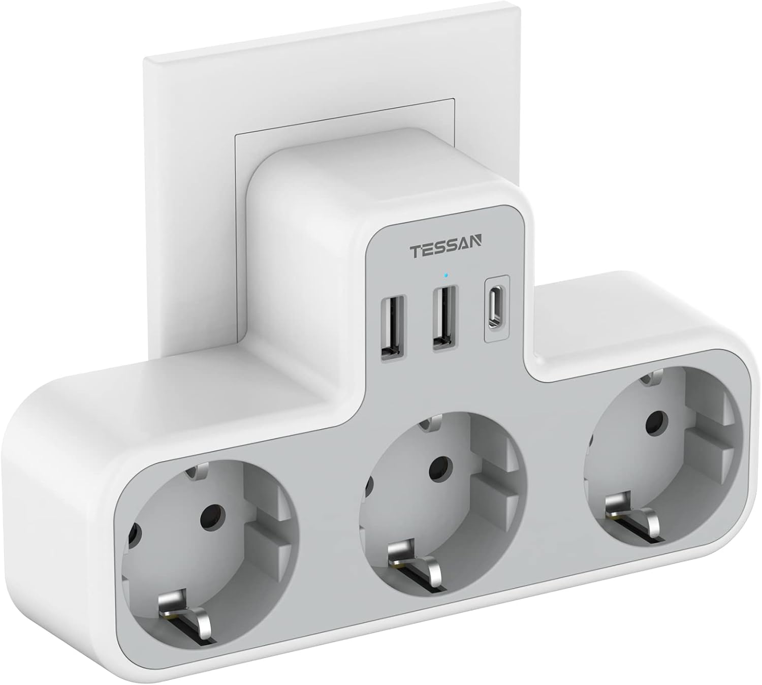 tessan ladron enchufes plano con usb c, 6 en 1 ladrón enchufes multiples usb, triple cargador multiple 3600w, regleta pared para oficina, cocina, compatible con móviles, blanco y gris tessan ladron enchufes plano con usb c, 6 en 1 ladrón enchufes multiples usb, triple cargador multiple 3600w, regleta pared para oficina, cocina, compatible con móviles, blanco y gris