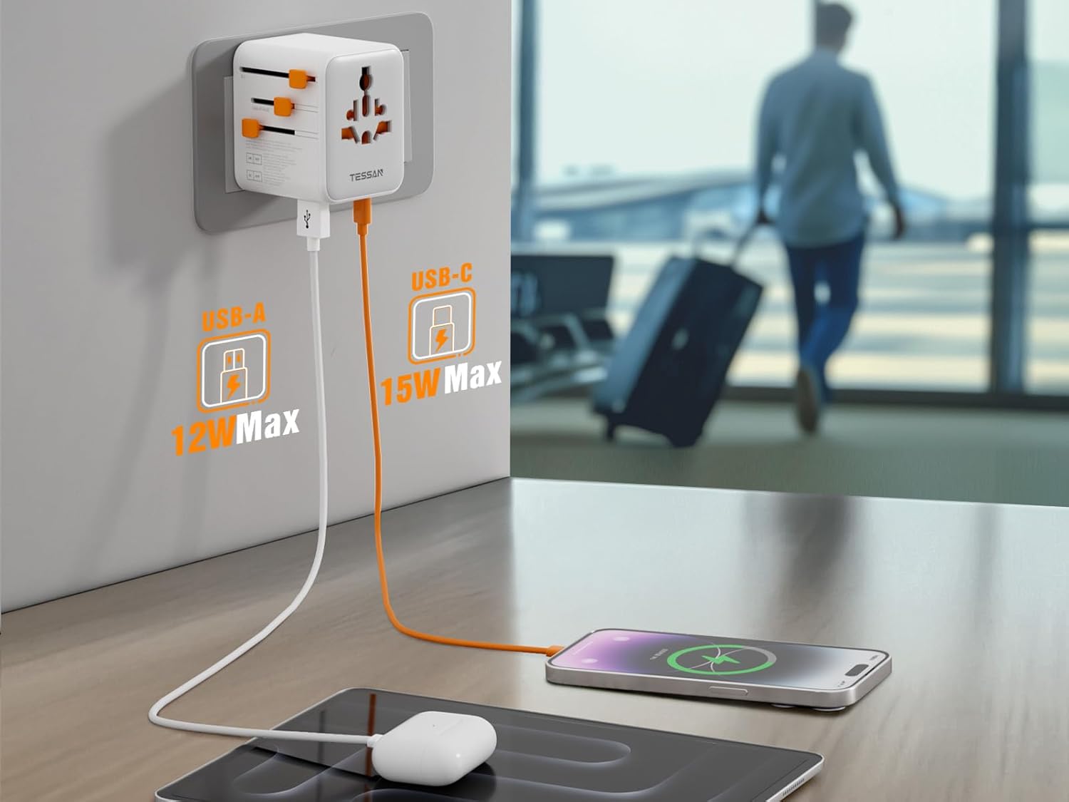 tessan adaptador enchufe universal con 2 usb c 15 w, adaptador de viaje con 4 usb, cargador universal para uk americano japón brasil australia españa argentina tailandia tessan adaptador enchufe universal con 2 usb c 15 w, adaptador de viaje con 4 usb, cargador universal para uk americano japón brasil australia españa argentina tailandia
