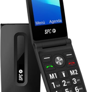 spc titan teléfono móvil de tapa para mayores, botones y teclas grandes, fácil de usar, timbre 100db, configuración remota, timbre y notificaciones inteligentes, 2 memorias directas, color negro