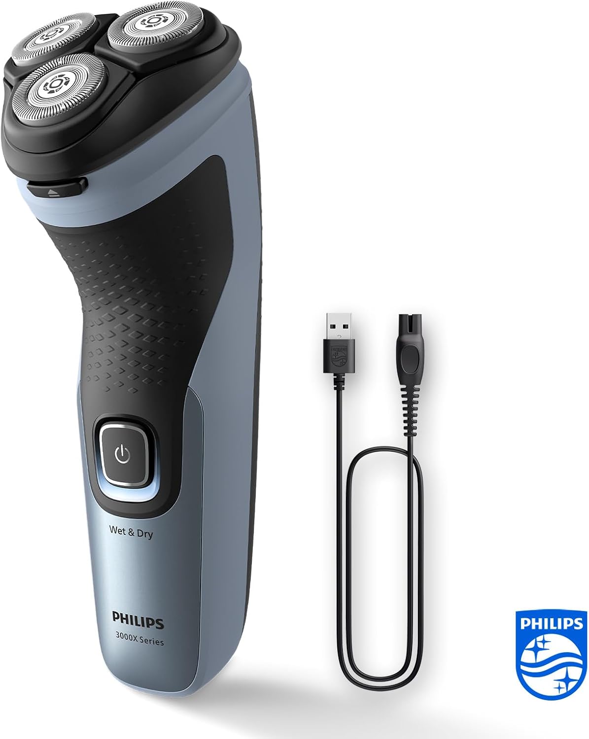philips serie x3000 afeitadora eléctrica hombre, máquina de afeitar barba con cortapatillas, 27 cuchillas, cuida la piel, 45min de uso, en seco y húmedo, recargable, x3053/00, azul philips serie x3000 afeitadora eléctrica hombre, máquina de afeitar barba con cortapatillas, 27 cuchillas, cuida la piel, 45min de uso, en seco y húmedo, recargable, x3053/00, azul