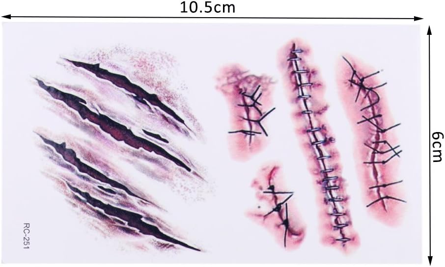 chengzhi tatuajes temporales (10 hojas) halloween zombie cicatrices tatuajes pegatinas con falso scab sangre especial fx costume maquillaje props chengzhi tatuajes temporales (10 hojas) halloween zombie cicatrices tatuajes pegatinas con falso scab sangre especial fx costume maquillaje props