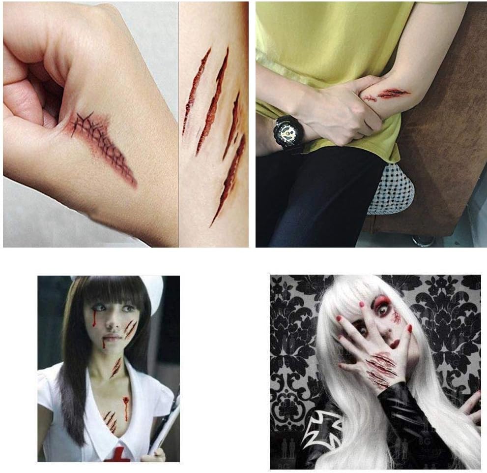 chengzhi tatuajes temporales (10 hojas) halloween zombie cicatrices tatuajes pegatinas con falso scab sangre especial fx costume maquillaje props chengzhi tatuajes temporales (10 hojas) halloween zombie cicatrices tatuajes pegatinas con falso scab sangre especial fx costume maquillaje props