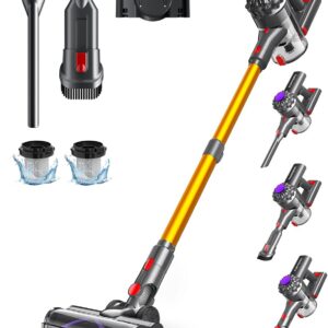 vactechpro v15 aspiradora sin cable,35kpa aspirador de mano,6 en 1 inalámbrica con 35minutos de autonomía y batería extraíble,aspirador escoba ideal para pelo de mascota/alfombra/suelo duro&oro