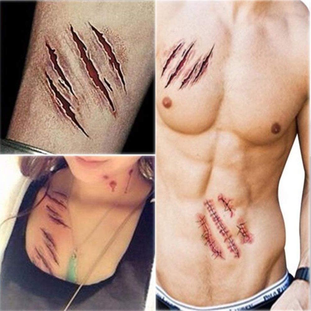 chengzhi tatuajes temporales (10 hojas) halloween zombie cicatrices tatuajes pegatinas con falso scab sangre especial fx costume maquillaje props chengzhi tatuajes temporales (10 hojas) halloween zombie cicatrices tatuajes pegatinas con falso scab sangre especial fx costume maquillaje props