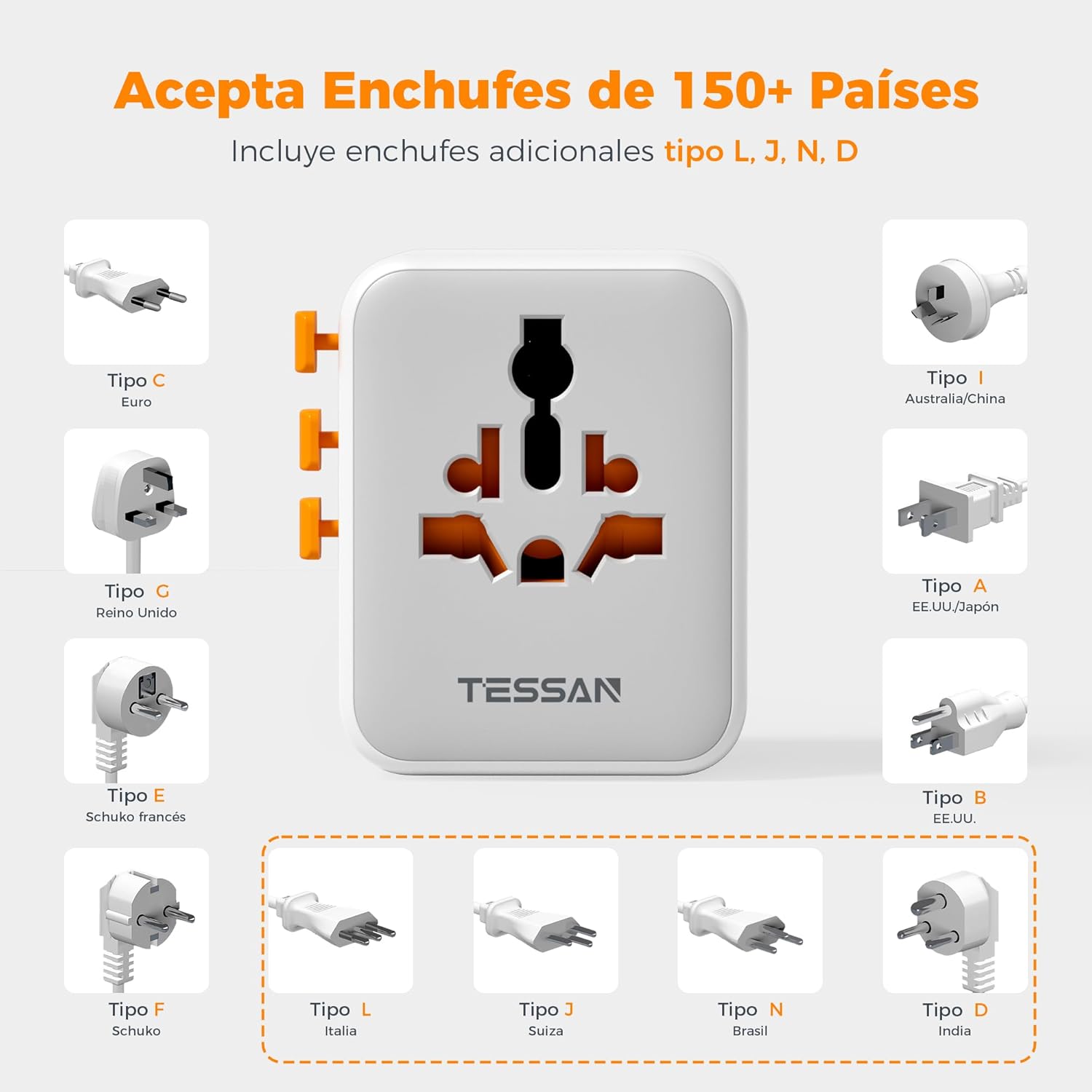 tessan adaptador enchufe universal con 2 usb c 15 w, adaptador de viaje con 4 usb, cargador universal para uk americano japón brasil australia españa argentina tailandia tessan adaptador enchufe universal con 2 usb c 15 w, adaptador de viaje con 4 usb, cargador universal para uk americano japón brasil australia españa argentina tailandia