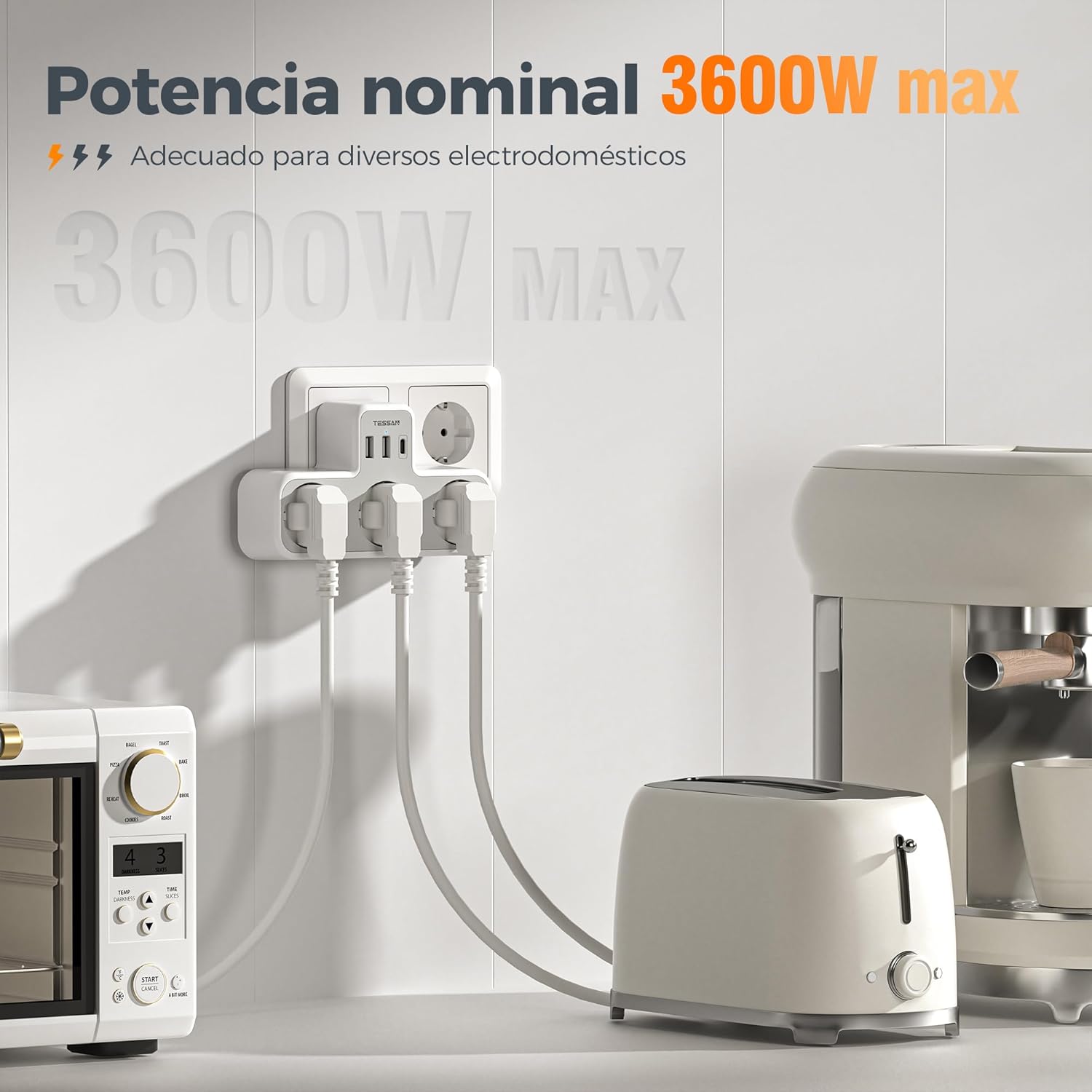 tessan ladron enchufes plano con usb c, 6 en 1 ladrón enchufes multiples usb, triple cargador multiple 3600w, regleta pared para oficina, cocina, compatible con móviles, blanco y gris tessan ladron enchufes plano con usb c, 6 en 1 ladrón enchufes multiples usb, triple cargador multiple 3600w, regleta pared para oficina, cocina, compatible con móviles, blanco y gris