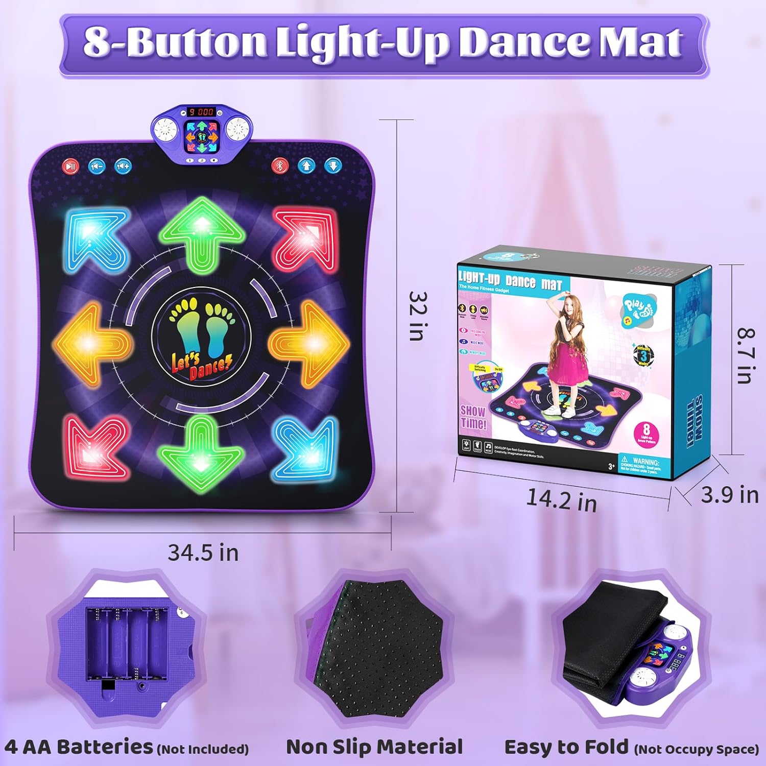 tapete de baile para niños de 3 a 12 años, tapete de baile para niños con 8 botones inalámbricos bluetooth, juguete de almohadilla de baile con 5 modos de juego, juguetes de cumpleaños de navidad tapete de baile para niños de 3 a 12 años, tapete de baile para niños con 8 botones inalámbricos bluetooth, juguete de almohadilla de baile con 5 modos de juego, juguetes de cumpleaños de navidad