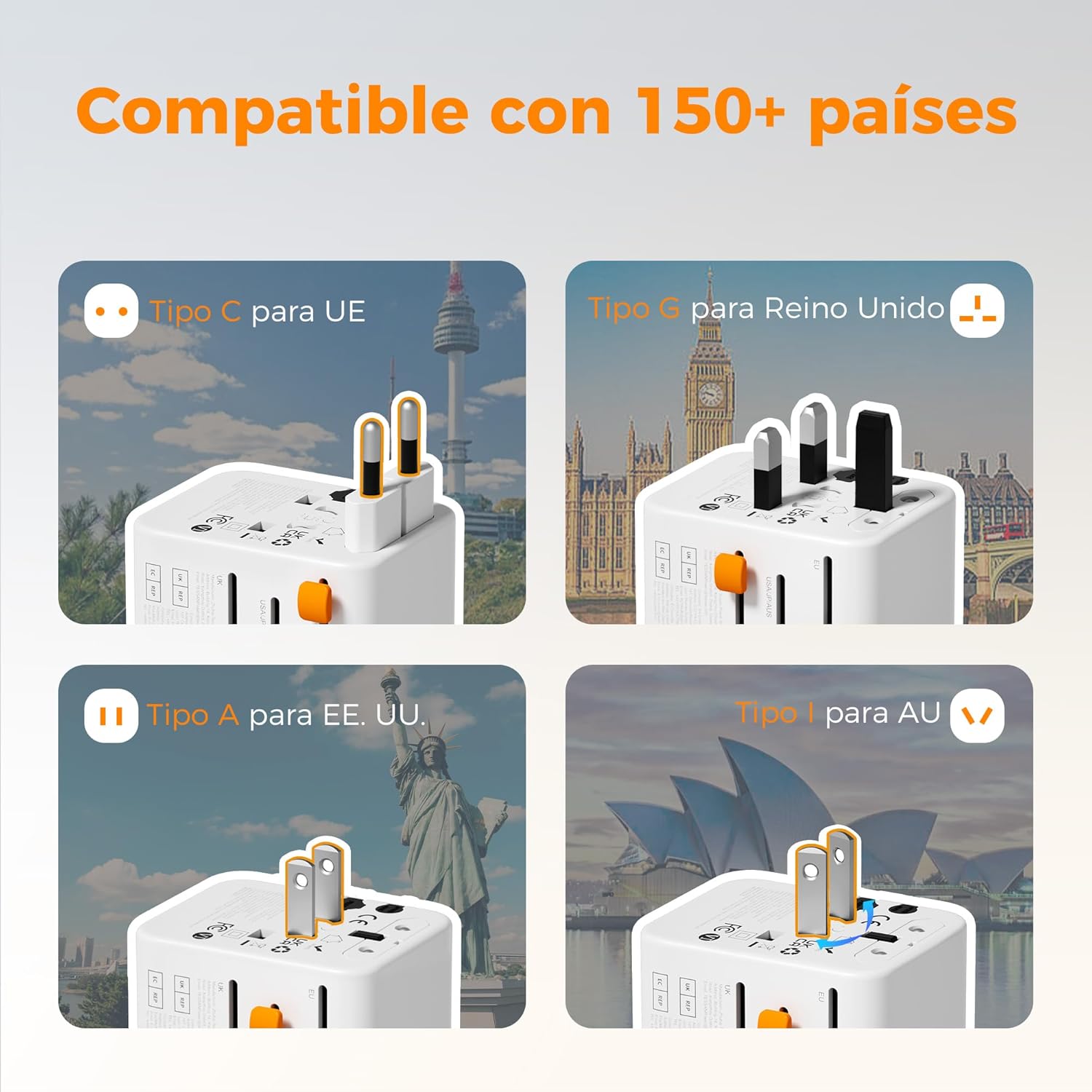 tessan adaptador enchufe universal con 2 usb c 15 w, adaptador de viaje con 4 usb, cargador universal para uk americano japón brasil australia españa argentina tailandia tessan adaptador enchufe universal con 2 usb c 15 w, adaptador de viaje con 4 usb, cargador universal para uk americano japón brasil australia españa argentina tailandia