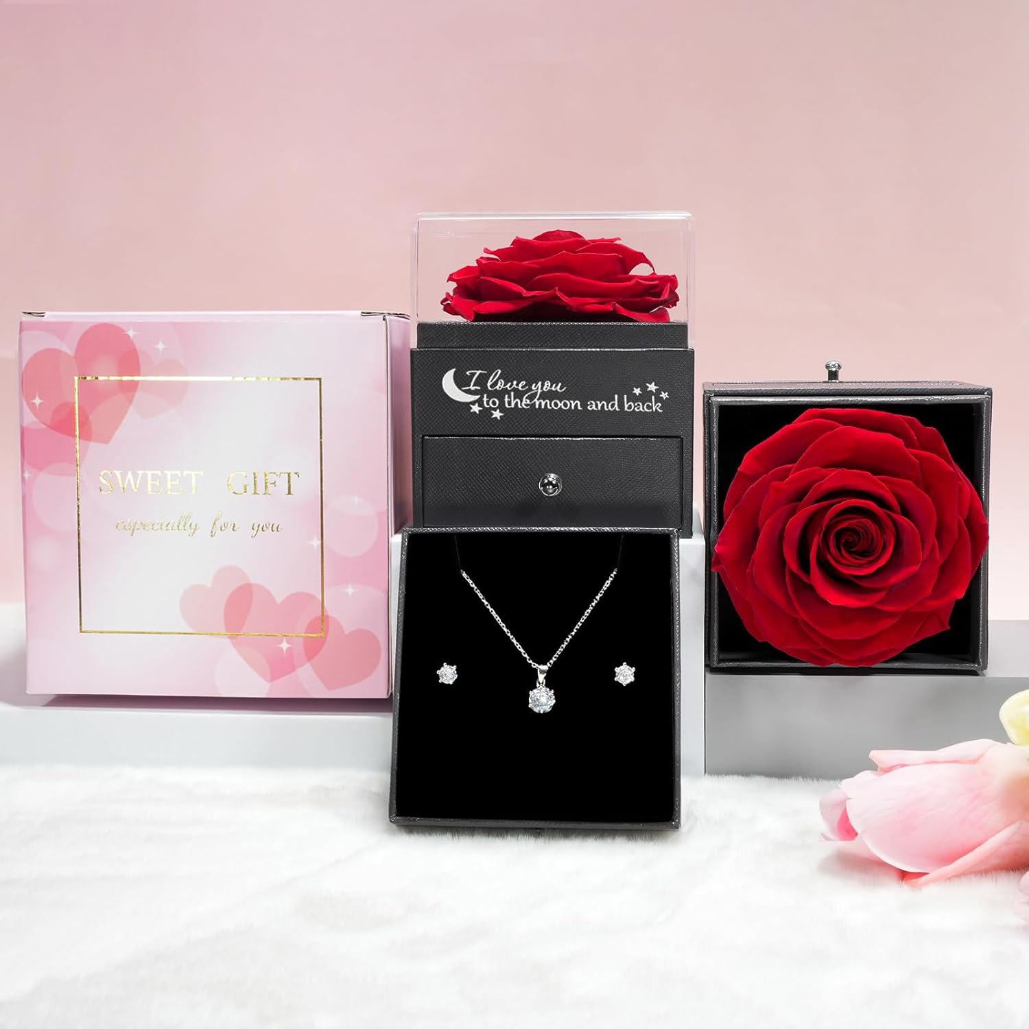 sunia regalos originales para mujer,rosa eterna con collar y pendientes de plata de ley 925,rosa preservada para mama abuela novia,regalo cumpleaños mujer, regalos navidad san valentin dia de la madre sunia regalos originales para mujer,rosa eterna con collar y pendientes de plata de ley 925,rosa preservada para mama abuela novia,regalo cumpleaños mujer, regalos navidad san valentin dia de la madre
