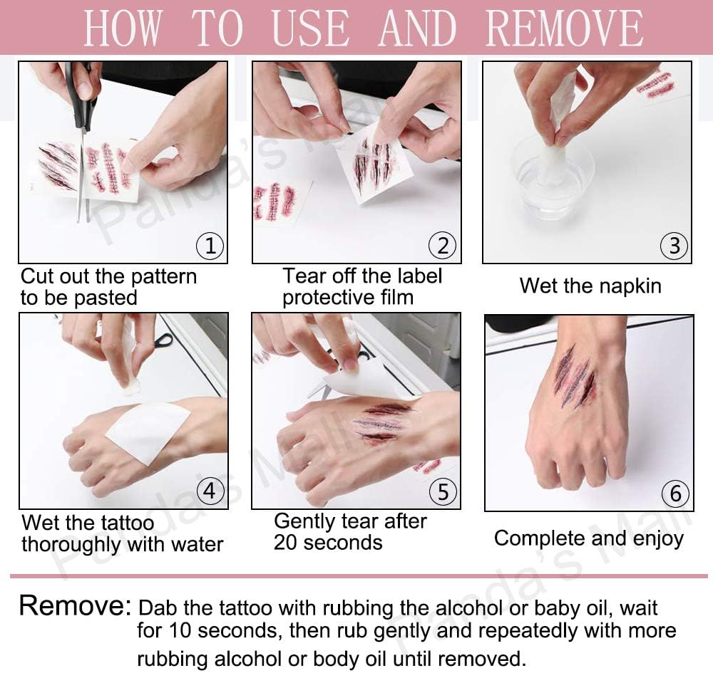 chengzhi tatuajes temporales (10 hojas) halloween zombie cicatrices tatuajes pegatinas con falso scab sangre especial fx costume maquillaje props chengzhi tatuajes temporales (10 hojas) halloween zombie cicatrices tatuajes pegatinas con falso scab sangre especial fx costume maquillaje props