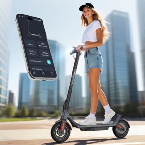 megawheels scooter eléctrico, scooter eléctrico para adultos, neumáticos neumáticos de 10 pulgadas, motor de 350 w, rango de 19 millas, scooter electrónico con control inteligente de aplicación para