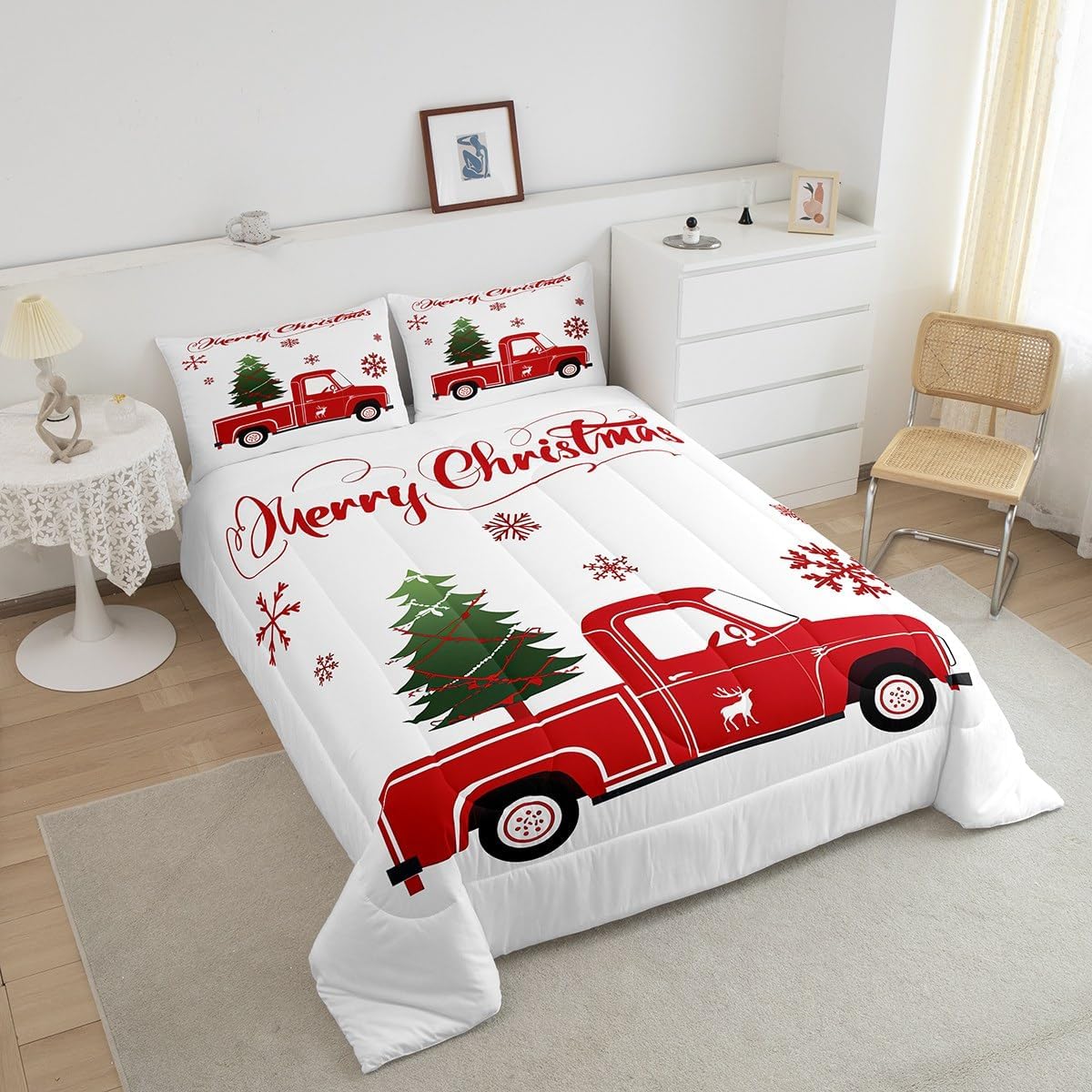 juego de edredón de árbol de navidad, tamaño individual, juego de ropa de cama de camión rojo, regalo de navidad, copos de nieve, edredón para adolescentes, decoración de dormitorio, alce, ciervo juego de edredón de árbol de navidad, tamaño individual, juego de ropa de cama de camión rojo, regalo de navidad, copos de nieve, edredón para adolescentes, decoración de dormitorio, alce, ciervo