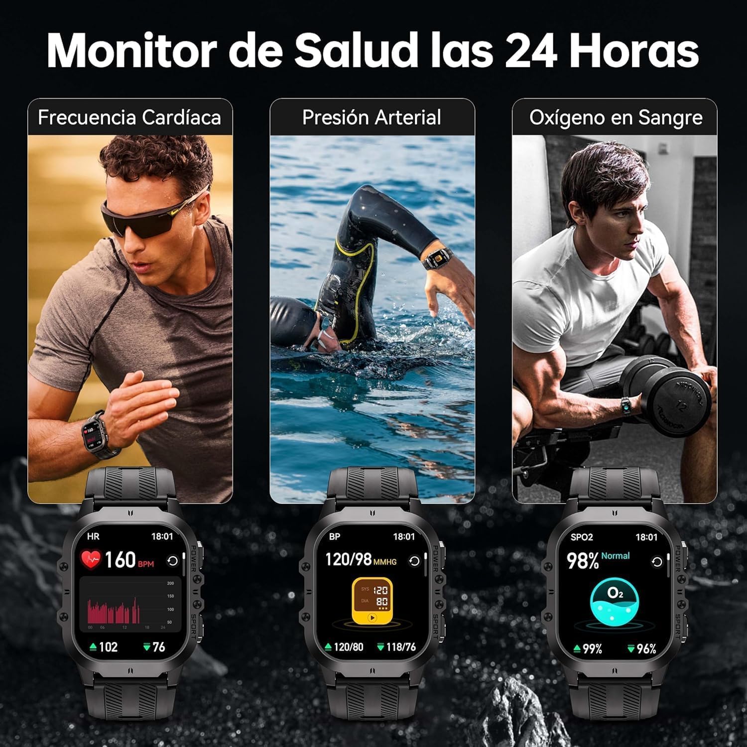 oukitel reloj inteligente hombre militar con llamadas bluetooth, smartwatch hombre impermeable 5atm con 120+ deportivos, relojes digital notificaciones de mensajes/oxímetro/podómetro para android/ios oukitel reloj inteligente hombre militar con llamadas bluetooth, smartwatch hombre impermeable 5atm con 120+ deportivos, relojes digital notificaciones de mensajes/oxímetro/podómetro para android/ios