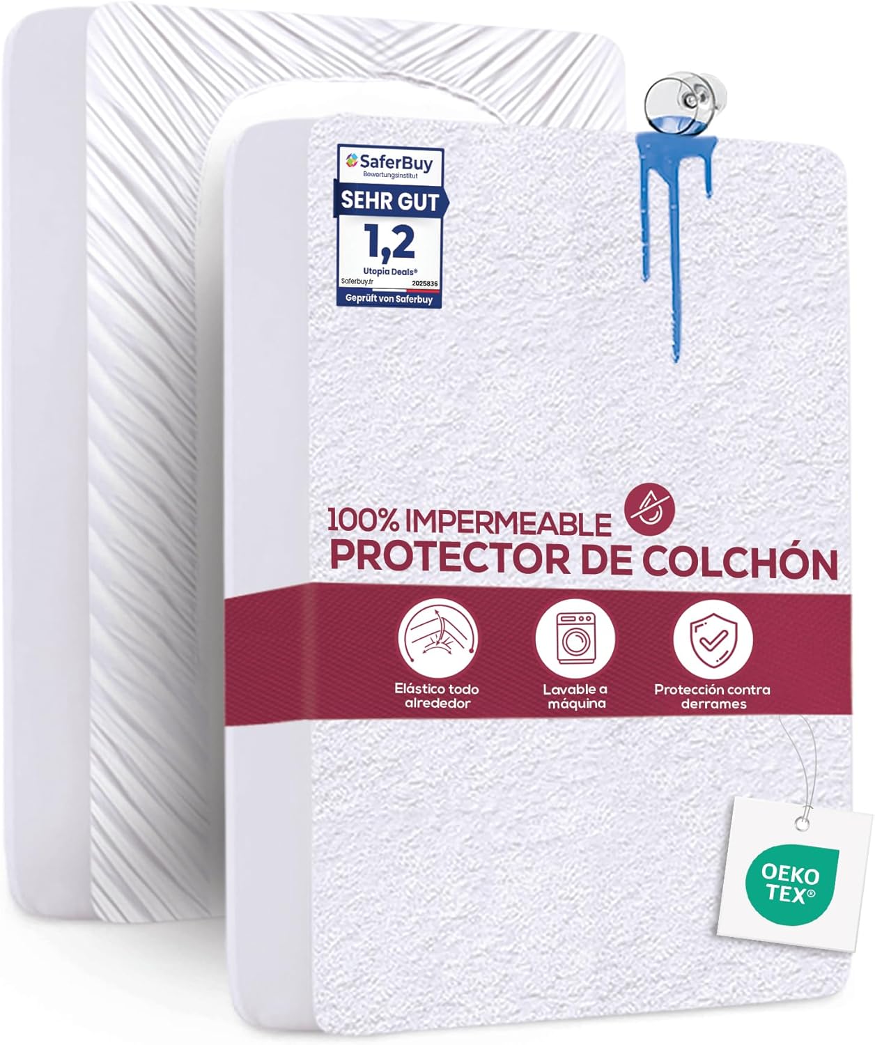 utopia bedding protector colchón 135 x 190 x 40 cm impermeable, certificación oeko tex funda colchón, cubre colchón transpirable, elástico en todo el contorno utopia bedding protector colchón 135 x 190 x 40 cm impermeable, certificación oeko tex funda colchón, cubre colchón transpirable, elástico en todo el contorno