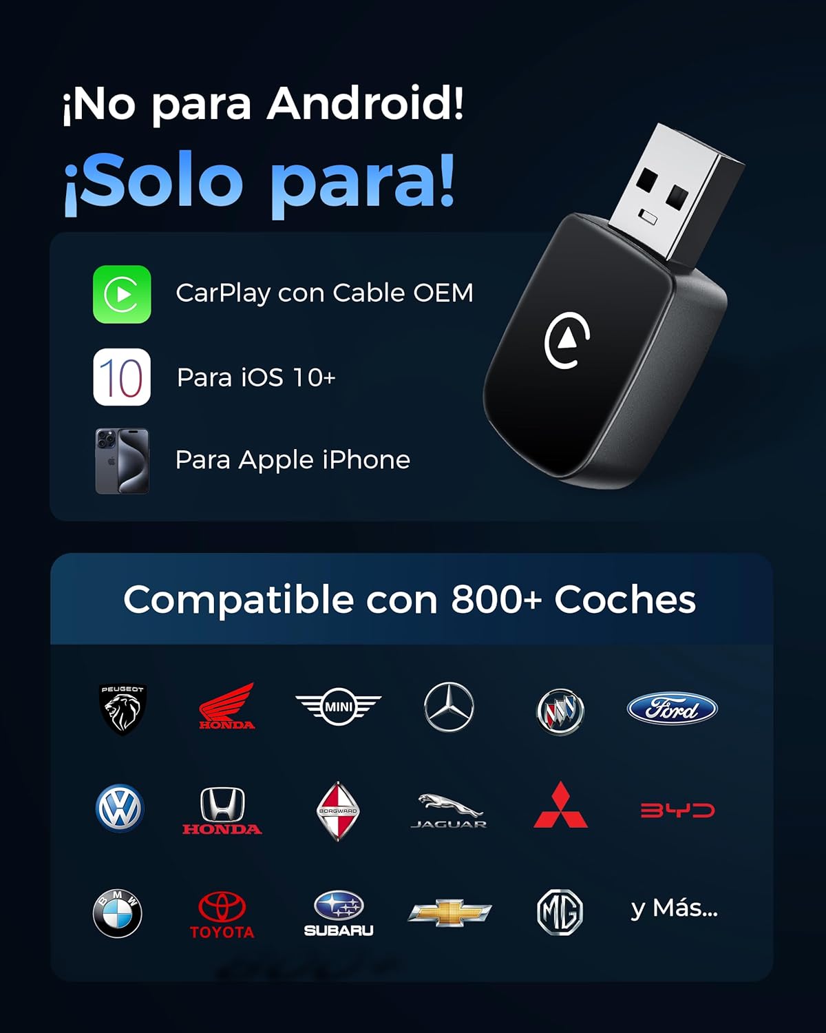 wityeye adaptador carplay inalámbrico, bluetooth v5.3 conexión estable, 5.8ghz wifi rápida, usb c/a, convierte coches desde 2016 con carplay con cable en inalámbrico, para apple iphone ios 10+ wityeye adaptador carplay inalámbrico, bluetooth v5.3 conexión estable, 5.8ghz wifi rápida, usb c/a, convierte coches desde 2016 con carplay con cable en inalámbrico, para apple iphone ios 10+