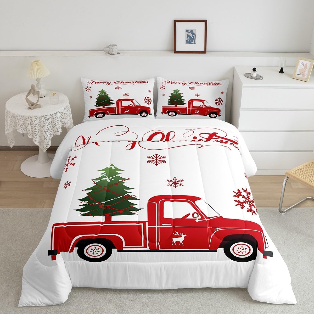 juego de edredón de árbol de navidad, tamaño individual, juego de ropa de cama de camión rojo, regalo de navidad, copos de nieve, edredón para adolescentes, decoración de dormitorio, alce, ciervo juego de edredón de árbol de navidad, tamaño individual, juego de ropa de cama de camión rojo, regalo de navidad, copos de nieve, edredón para adolescentes, decoración de dormitorio, alce, ciervo