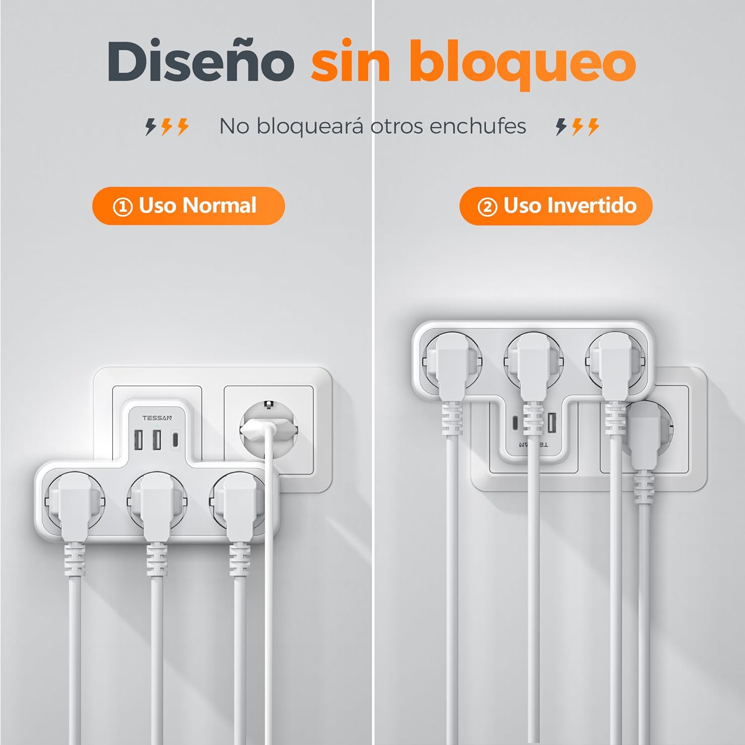 tessan ladron enchufes plano con usb c, 6 en 1 ladrón enchufes multiples usb, triple cargador multiple 3600w, regleta pared para oficina, cocina, compatible con móviles, blanco y gris tessan ladron enchufes plano con usb c, 6 en 1 ladrón enchufes multiples usb, triple cargador multiple 3600w, regleta pared para oficina, cocina, compatible con móviles, blanco y gris