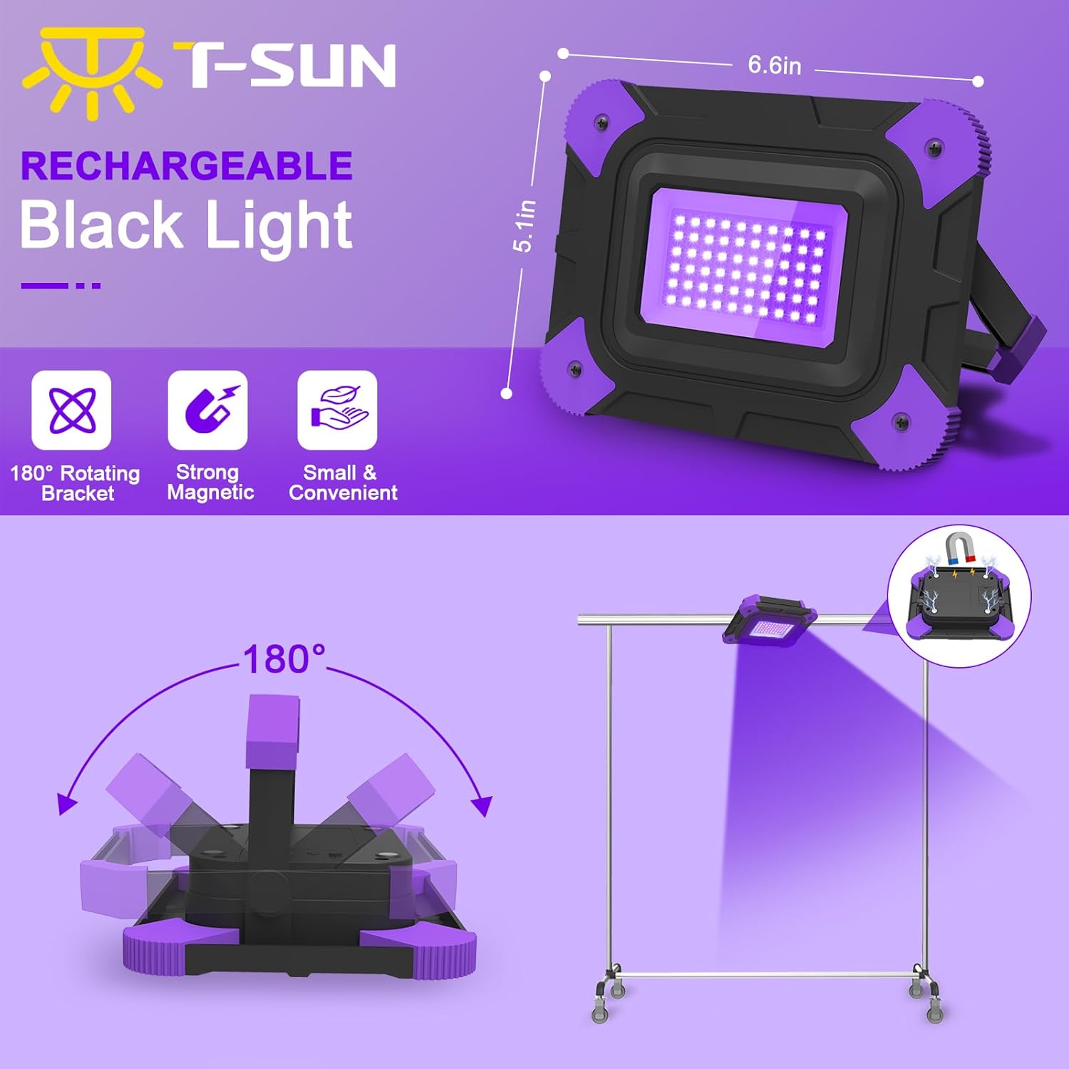 t sun luz negra uv 6000mah foco led recargable, luz negra ultravioleta con 180°, 400 405nm soporte giratorio foco uv para halloween navidad fiesta body painting discoteca t sun luz negra uv 6000mah foco led recargable, luz negra ultravioleta con 180°, 400 405nm soporte giratorio foco uv para halloween navidad fiesta body painting discoteca
