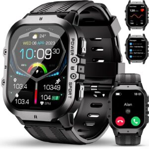 oukitel reloj inteligente hombre militar con llamadas bluetooth, smartwatch hombre impermeable 5atm con 120+ deportivos, relojes digital notificaciones de mensajes/oxímetro/podómetro para android/ios