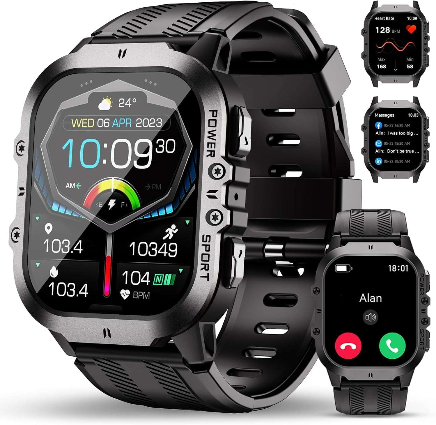 oukitel reloj inteligente hombre militar con llamadas bluetooth, smartwatch hombre impermeable 5atm con 120+ deportivos, relojes digital notificaciones de mensajes/oxímetro/podómetro para android/ios oukitel reloj inteligente hombre militar con llamadas bluetooth, smartwatch hombre impermeable 5atm con 120+ deportivos, relojes digital notificaciones de mensajes/oxímetro/podómetro para android/ios