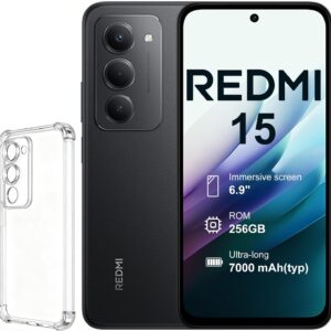 xiaomi redmi 15 4g 8+256gb smartphone – batería 7000mah | pantalla 6.9" fhd+ 120hz | snapdragon 685 | cámara dual 50mp | carga rápida 33w | diseño quad curve (negro, con funda)