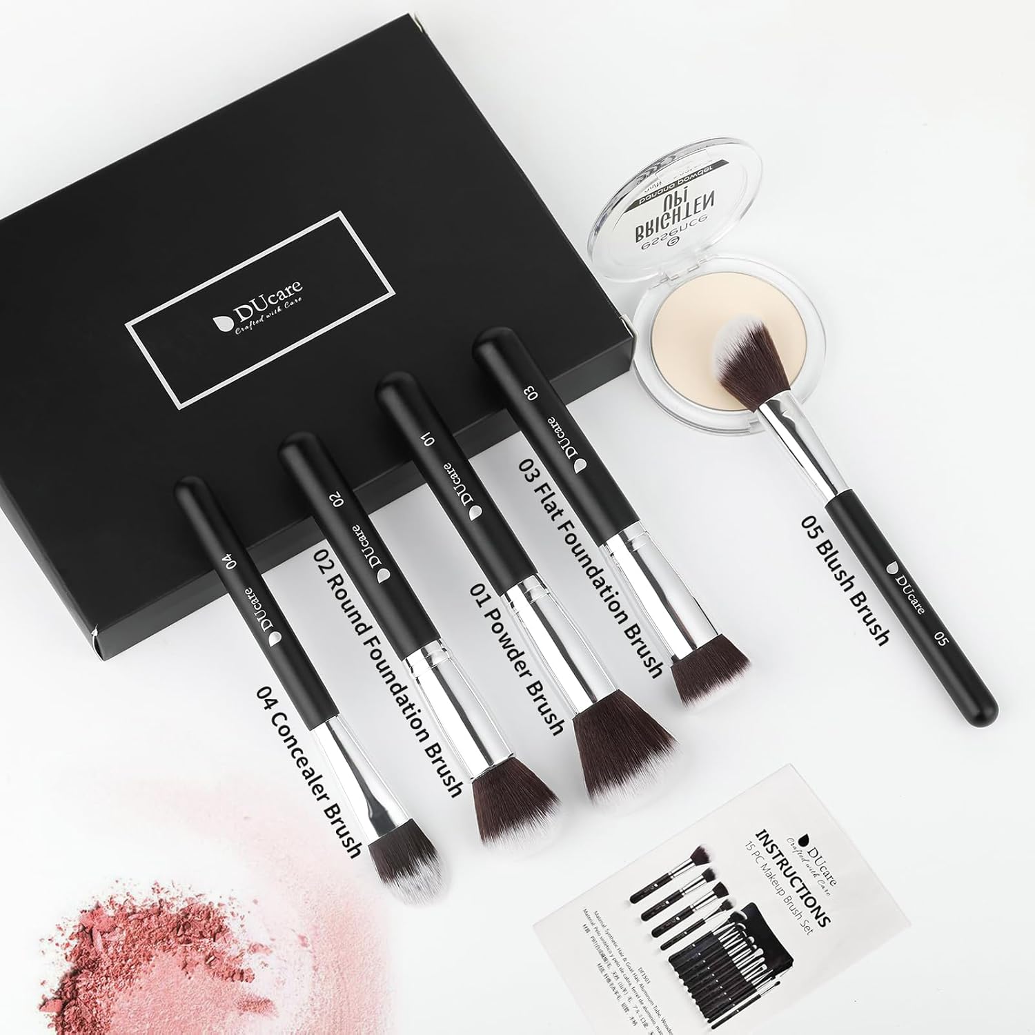 ducare set de 15 brochas de ojos y rostro con bolsa profesional ducare set de 15 brochas de ojos y rostro con bolsa profesional