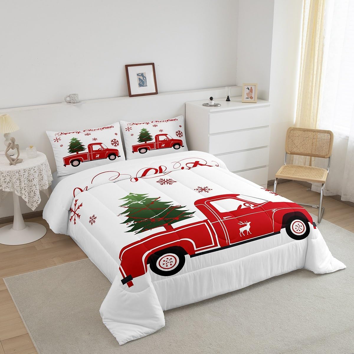 juego de edredón de árbol de navidad, tamaño individual, juego de ropa de cama de camión rojo, regalo de navidad, copos de nieve, edredón para adolescentes, decoración de dormitorio, alce, ciervo juego de edredón de árbol de navidad, tamaño individual, juego de ropa de cama de camión rojo, regalo de navidad, copos de nieve, edredón para adolescentes, decoración de dormitorio, alce, ciervo