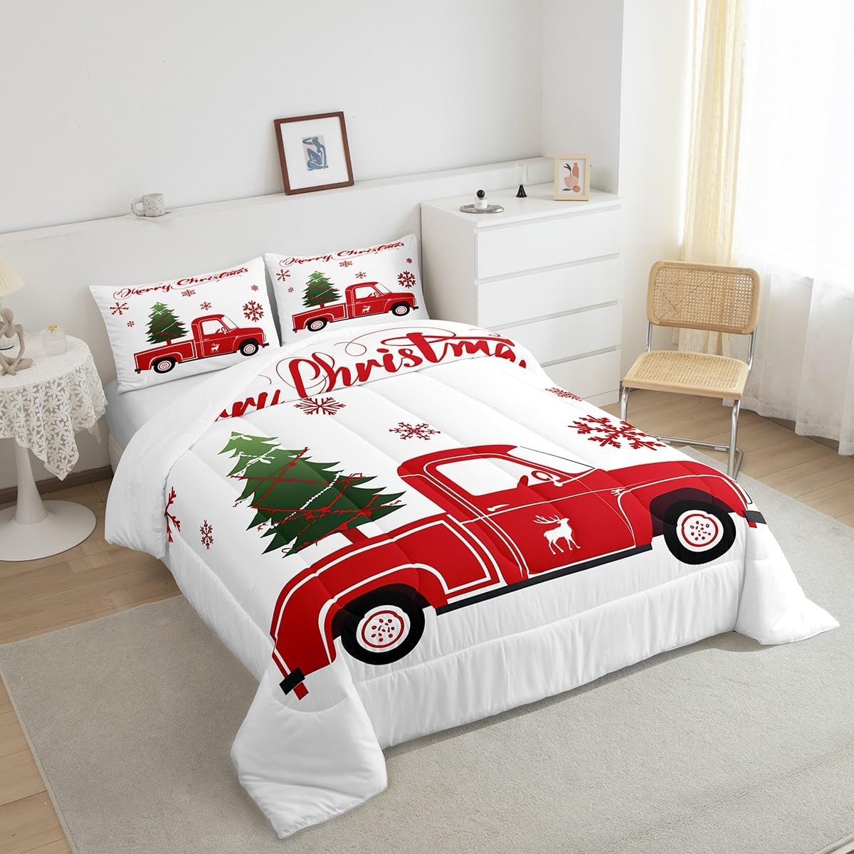 juego de edredón de árbol de navidad, tamaño individual, juego de ropa de cama de camión rojo, regalo de navidad, copos de nieve, edredón para adolescentes, decoración de dormitorio, alce, ciervo juego de edredón de árbol de navidad, tamaño individual, juego de ropa de cama de camión rojo, regalo de navidad, copos de nieve, edredón para adolescentes, decoración de dormitorio, alce, ciervo