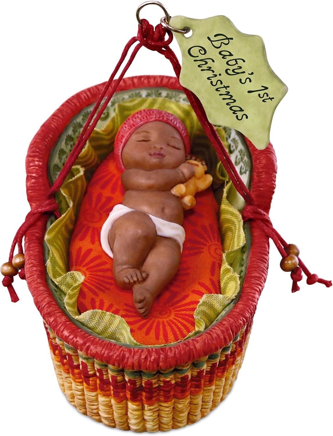 hallmark adorno de recuerdo con fecha del año 2018, la primera navidad del bebé afroamericano, porcelana, cesta hallmark adorno de recuerdo con fecha del año 2018, la primera navidad del bebé afroamericano, porcelana, cesta
