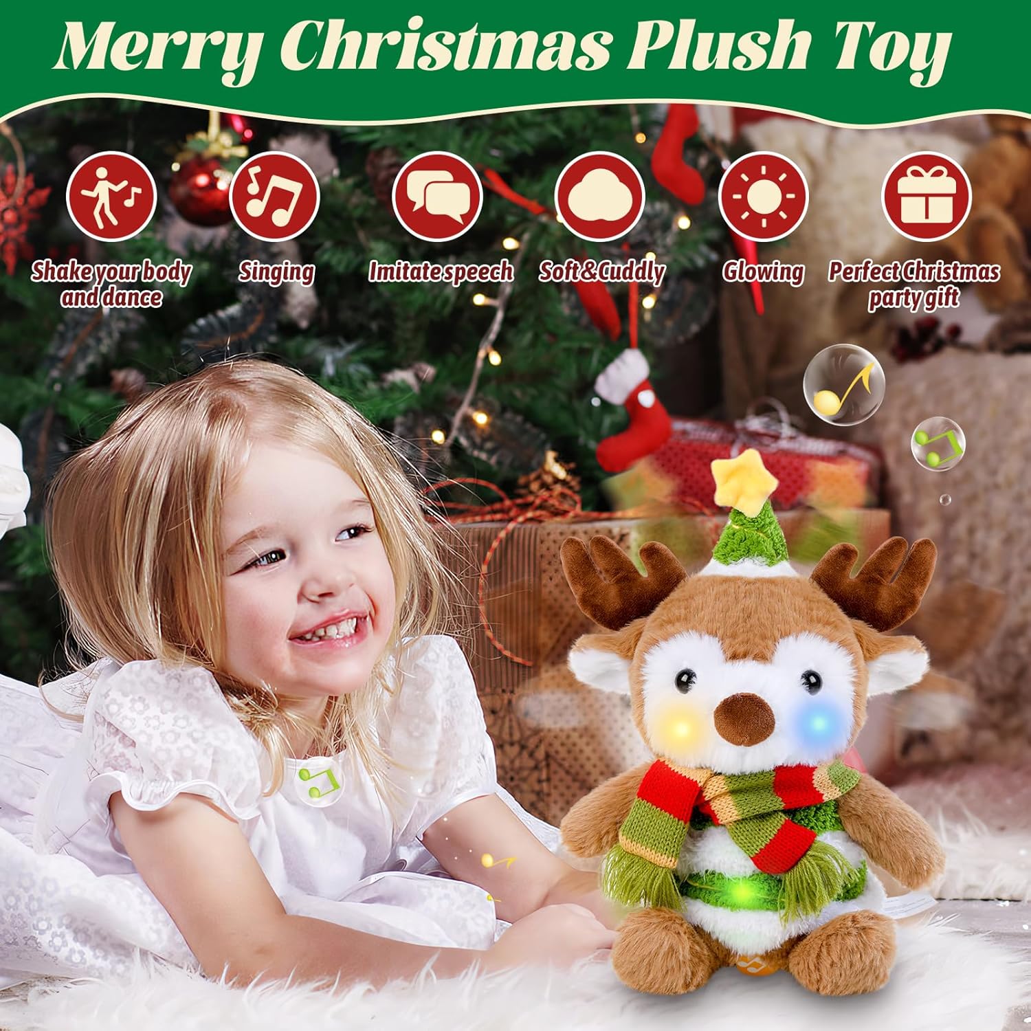 seosto peluche reno de navidad, reno peluche navidad 26 cm juguete musical que canta y baila parlante de imitación regalo para niños y niñas seosto peluche reno de navidad, reno peluche navidad 26 cm juguete musical que canta y baila parlante de imitación regalo para niños y niñas