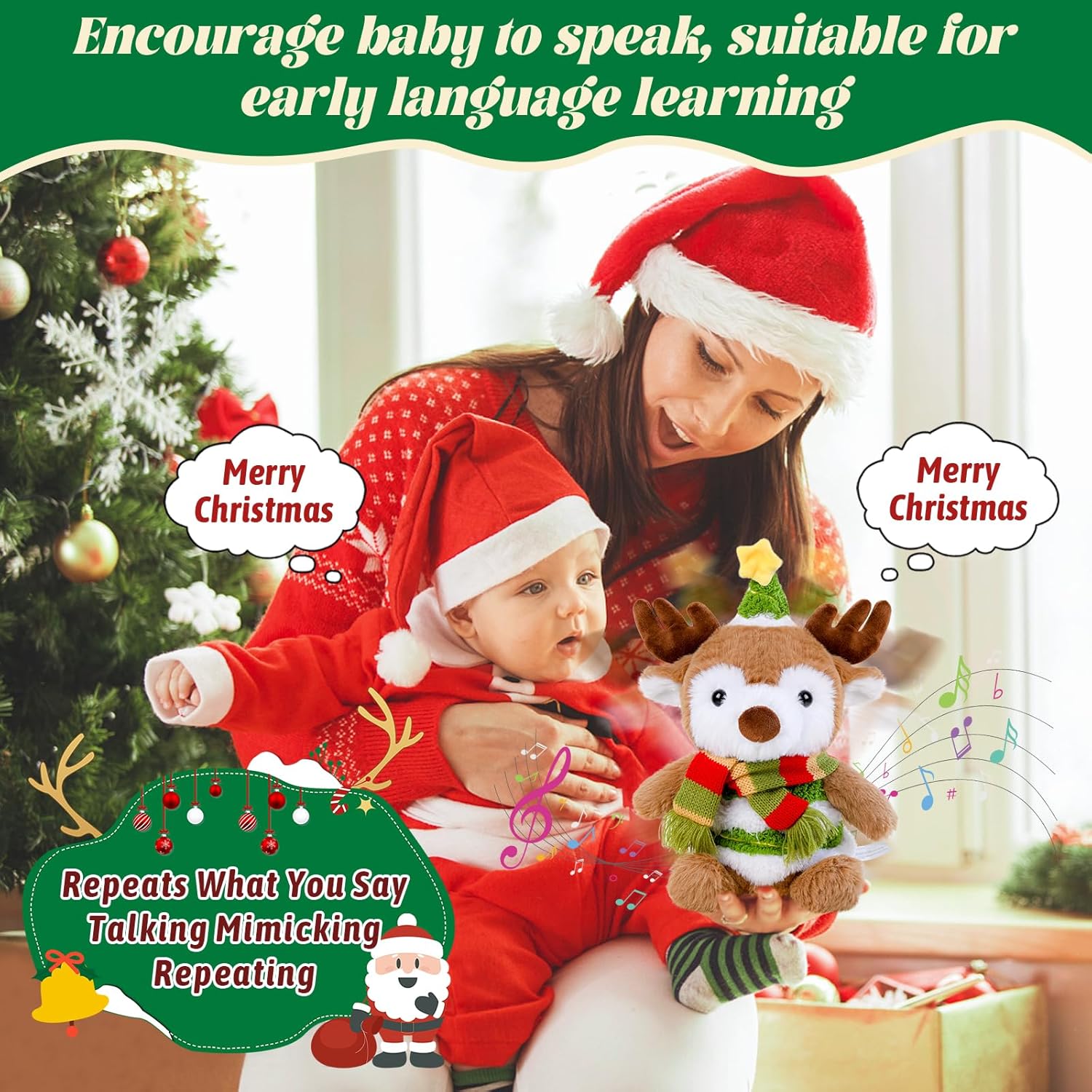 seosto peluche reno de navidad, reno peluche navidad 26 cm juguete musical que canta y baila parlante de imitación regalo para niños y niñas seosto peluche reno de navidad, reno peluche navidad 26 cm juguete musical que canta y baila parlante de imitación regalo para niños y niñas