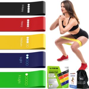techstone juego de bandas resistencia para hombres y mujeres, paquete de 5 diferentes niveles de resistencia bandas elásticas gimnasio en casa entrenamiento a largo plazo bolsa de transporte gratuita