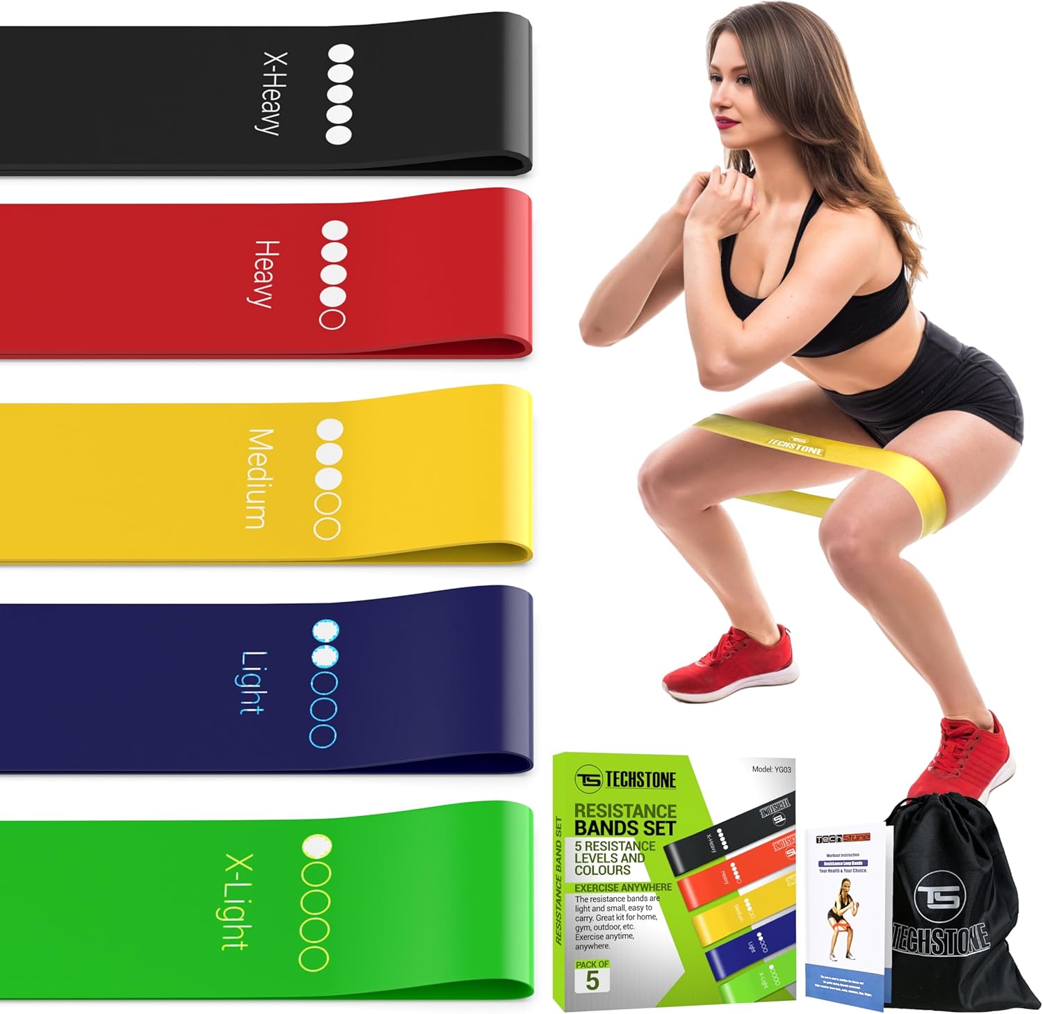 techstone juego de bandas resistencia para hombres y mujeres, paquete de 5 diferentes niveles de resistencia bandas elásticas gimnasio en casa entrenamiento a largo plazo bolsa de transporte gratuita techstone juego de bandas resistencia para hombres y mujeres, paquete de 5 diferentes niveles de resistencia bandas elásticas gimnasio en casa entrenamiento a largo plazo bolsa de transporte gratuita