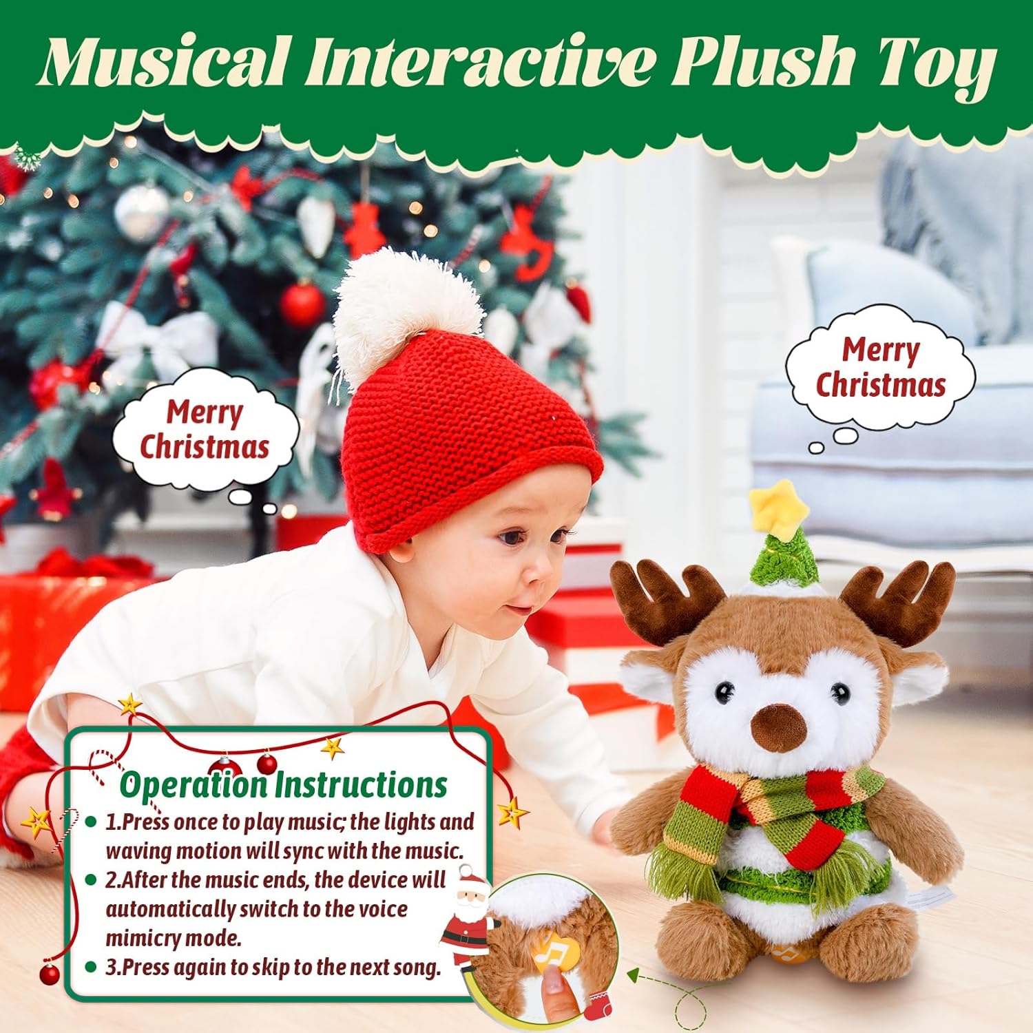seosto peluche reno de navidad, reno peluche navidad 26 cm juguete musical que canta y baila parlante de imitación regalo para niños y niñas seosto peluche reno de navidad, reno peluche navidad 26 cm juguete musical que canta y baila parlante de imitación regalo para niños y niñas