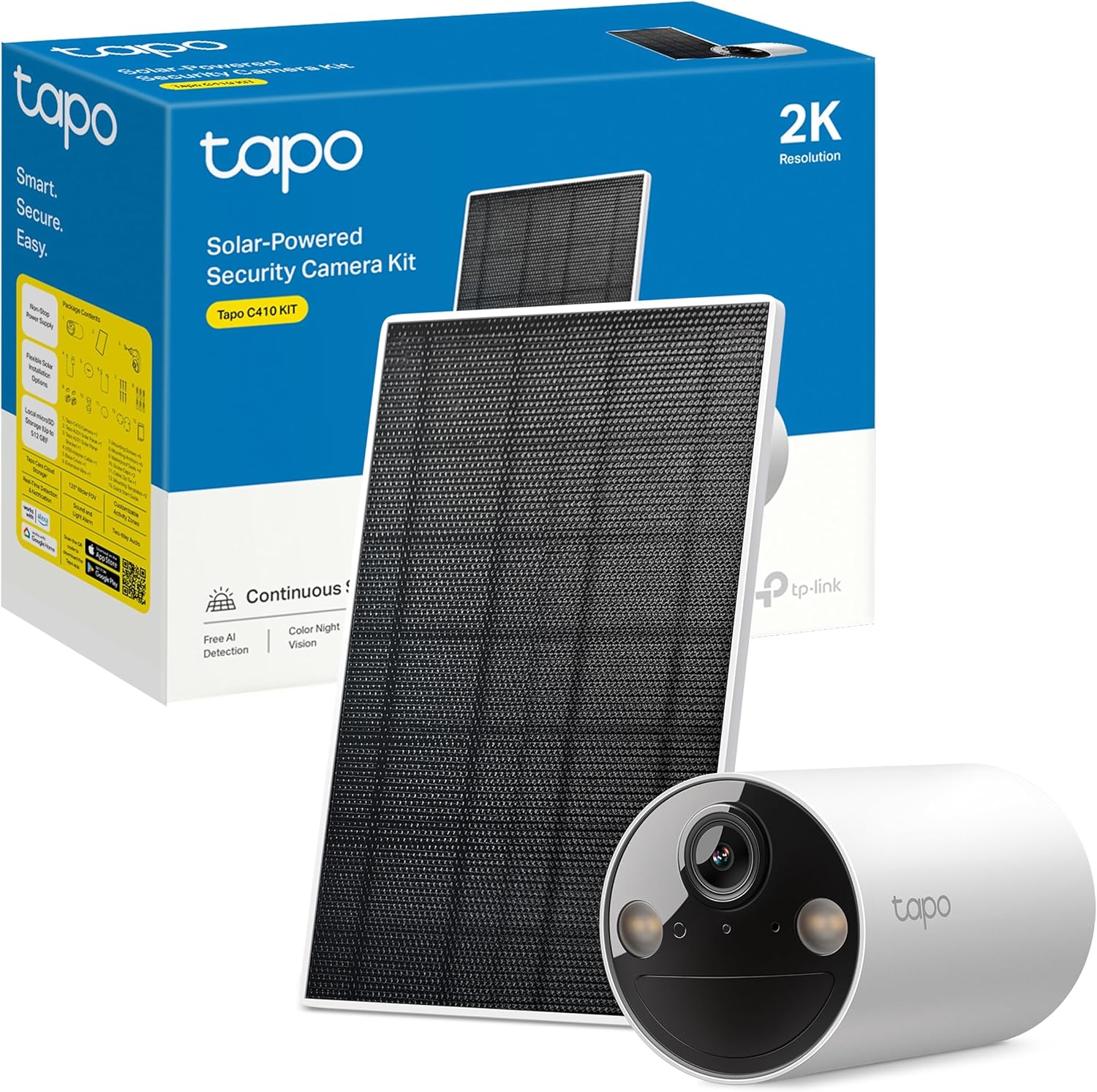 tapo c410 kit cámara de vigilancia solar con batería exterior, detección de personas por ia, 2k 3 mp, visión nocturna de color, memoria microsd, batería no extraíble de 6400mah, audio bidireccional tapo c410 kit cámara de vigilancia solar con batería exterior, detección de personas por ia, 2k 3 mp, visión nocturna de color, memoria microsd, batería no extraíble de 6400mah, audio bidireccional