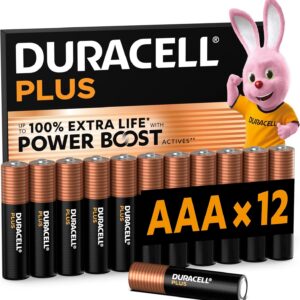 duracell plus pilas aaa (paquete de 12) – pilas alcalinas 1,5 v–hasta un 150 % de duración extra con activos power boost–fiabilidad para dispositivos cotidianos–envase con 0 % de plástico mn2400