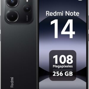 xiaomi redmi note 14 smartphone de 8+256gb, pantalla de 6.67" amoled fhd+ 120hz, mediatek helio g99 ultra, cámara de 108mp, turbocharge 33w, 5500 mah, cargador no incluido, negro (versión es)