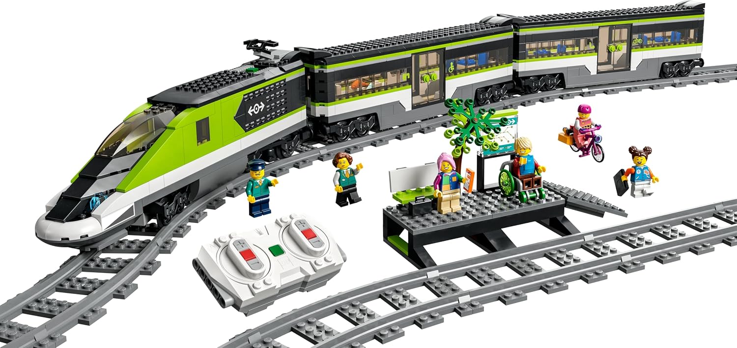 lego city tren de pasajeros de alta velocidad tren de juguete teledirigido luces, 2 vagones, 24 tramos de vía y 6 minifiguras regalo de cumpleaños para niños y niñas de 7+ años 60337 lego city tren de pasajeros de alta velocidad tren de juguete teledirigido luces, 2 vagones, 24 tramos de vía y 6 minifiguras regalo de cumpleaños para niños y niñas de 7+ años 60337
