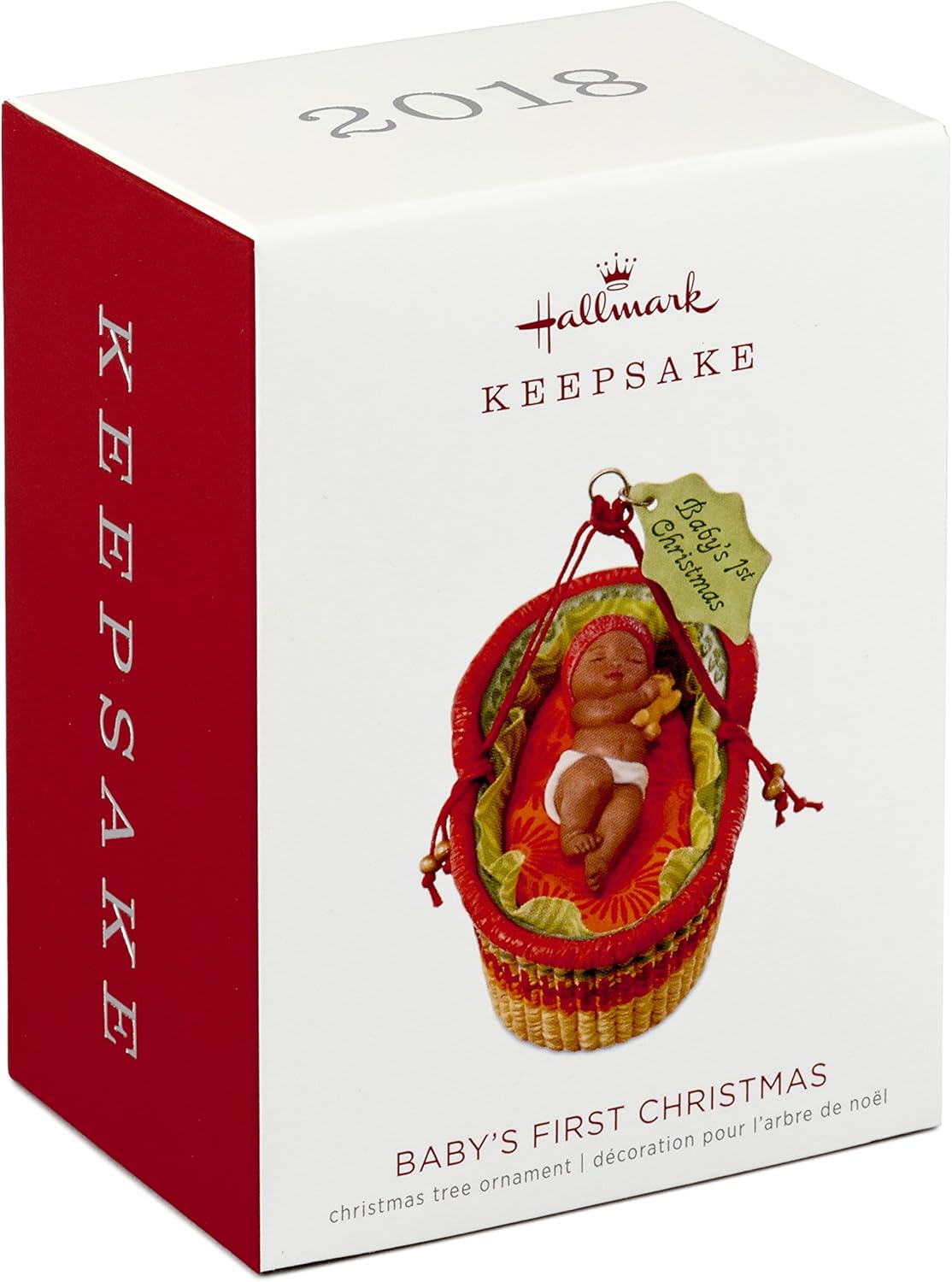 hallmark adorno de recuerdo con fecha del año 2018, la primera navidad del bebé afroamericano, porcelana, cesta hallmark adorno de recuerdo con fecha del año 2018, la primera navidad del bebé afroamericano, porcelana, cesta