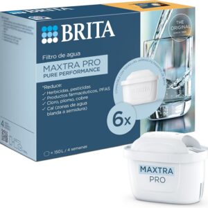 brita cartucho filtrante de agua maxtra pro pure performance (all in 1) pack 6 | recambio original para todas las jarras brita para agua de sabor puro filtra pfas, cloro, cal y metales