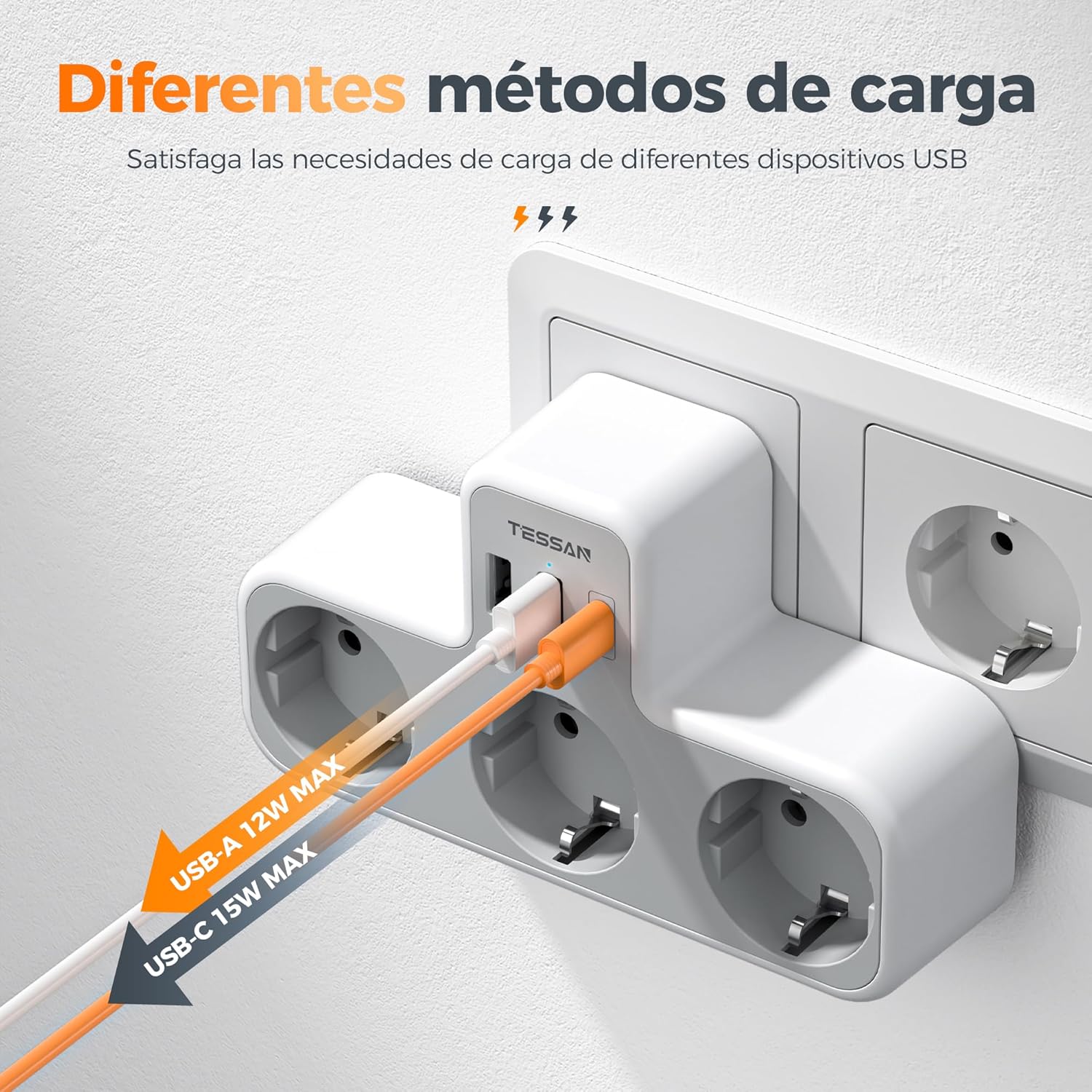 tessan ladron enchufes plano con usb c, 6 en 1 ladrón enchufes multiples usb, triple cargador multiple 3600w, regleta pared para oficina, cocina, compatible con móviles, blanco y gris tessan ladron enchufes plano con usb c, 6 en 1 ladrón enchufes multiples usb, triple cargador multiple 3600w, regleta pared para oficina, cocina, compatible con móviles, blanco y gris
