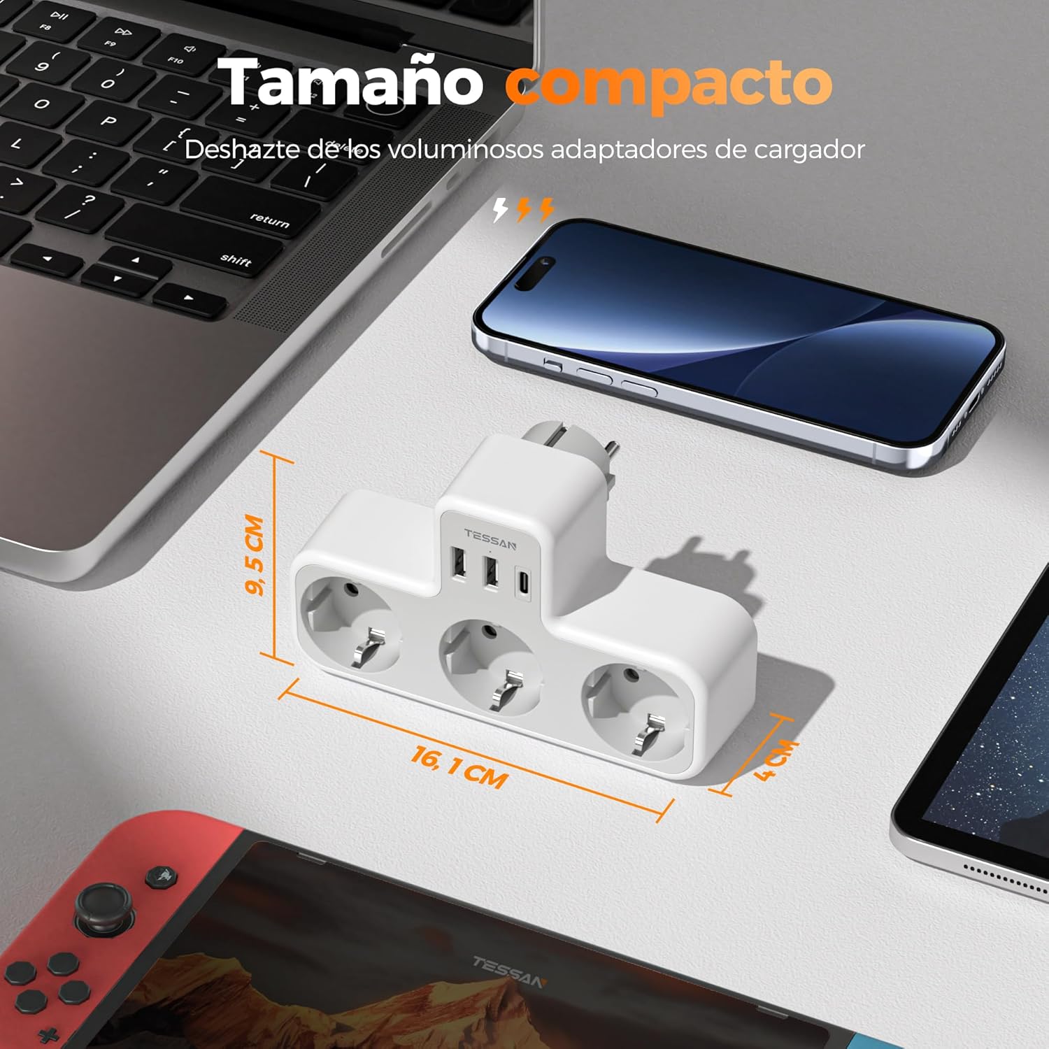 tessan ladron enchufes plano con usb c, 6 en 1 ladrón enchufes multiples usb, triple cargador multiple 3600w, regleta pared para oficina, cocina, compatible con móviles, blanco y gris tessan ladron enchufes plano con usb c, 6 en 1 ladrón enchufes multiples usb, triple cargador multiple 3600w, regleta pared para oficina, cocina, compatible con móviles, blanco y gris