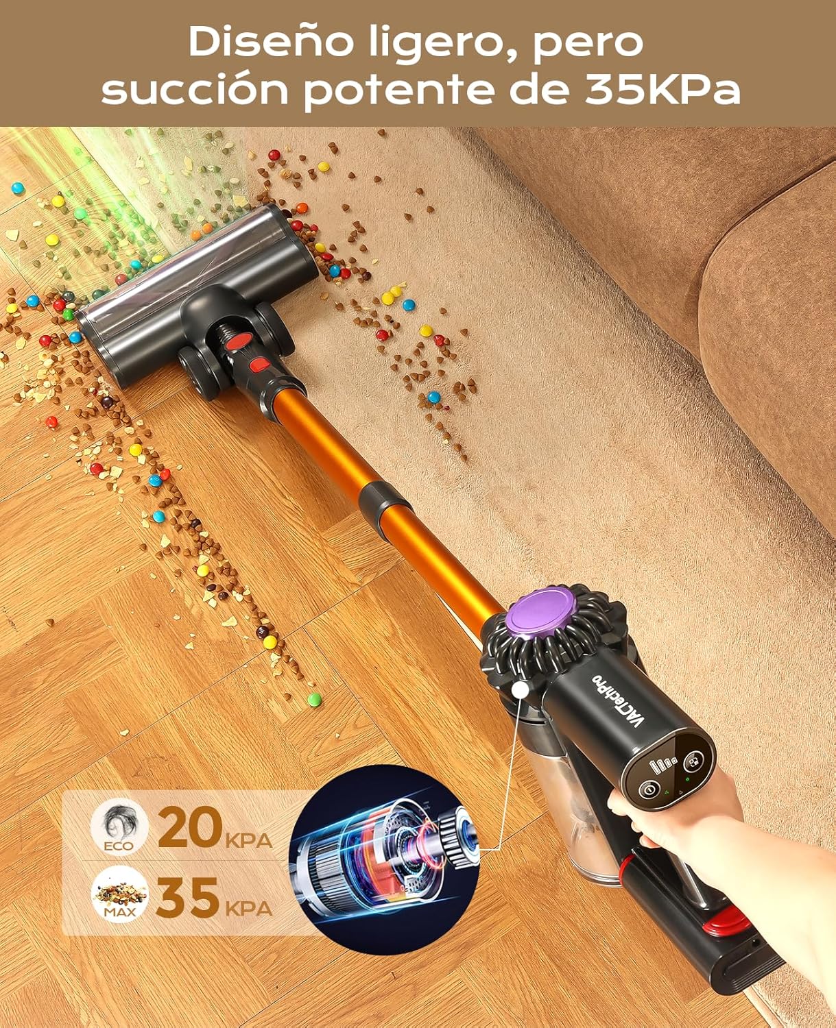 vactechpro v15 aspiradora sin cable,35kpa aspirador de mano,6 en 1 inalámbrica con 35minutos de autonomía y batería extraíble,aspirador escoba ideal para pelo de mascota/alfombra/suelo duro&oro vactechpro v15 aspiradora sin cable,35kpa aspirador de mano,6 en 1 inalámbrica con 35minutos de autonomía y batería extraíble,aspirador escoba ideal para pelo de mascota/alfombra/suelo duro&oro