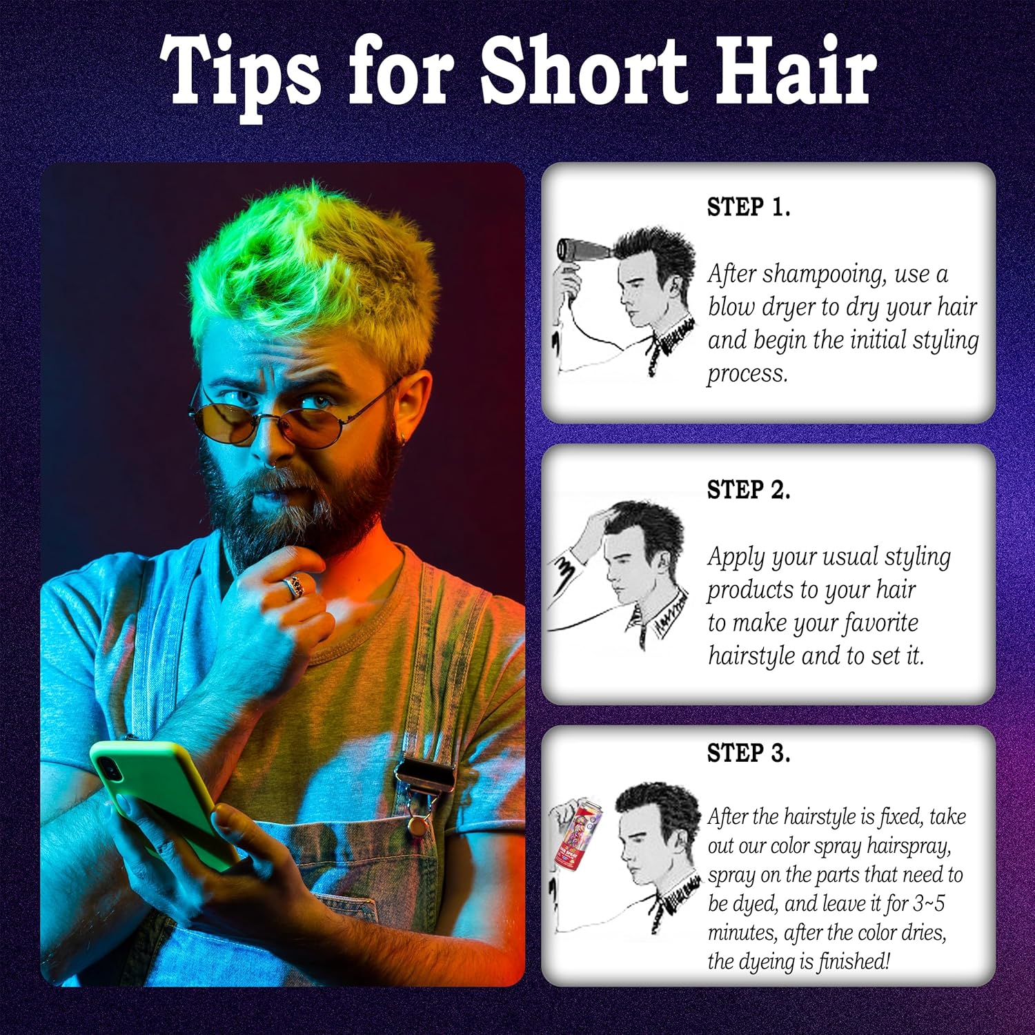 laca de pelo color morado 125ml spray colores para cabello rápida coloración, lavable laca de pelo color morado 125ml spray colores para cabello rápida coloración, lavable