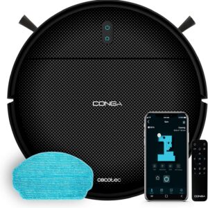 cecotec robot aspirador con navegación giroscópica conga 999 map genesis. motor de succión 2000pa, 2 cepillos laterales, mopa de fregado, autonomía 120 mins, control con app y mando